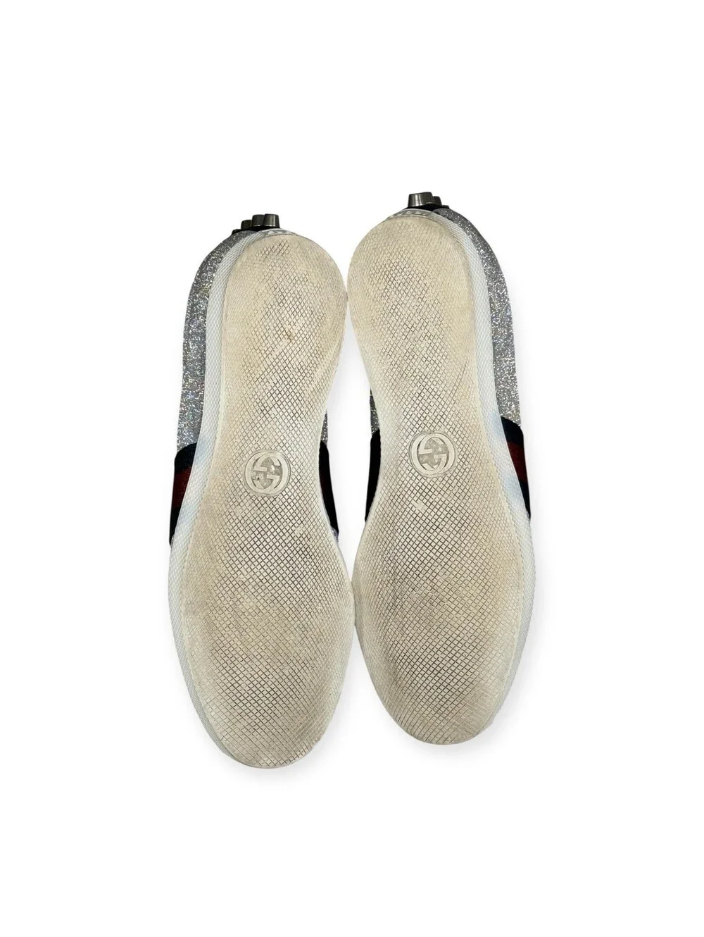 Size 7G (8US) Gucci Silver Glitter Leather Bambi Web Mens